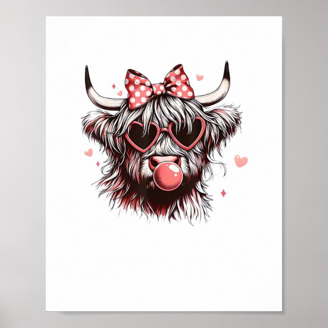 Affiche Valentine Coquette Bow Heifer Highland Vache (Devant)