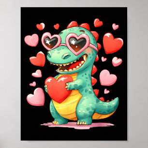 Affiche Valentine Dinosaure Trex Tenant Coeur Fille Soleil