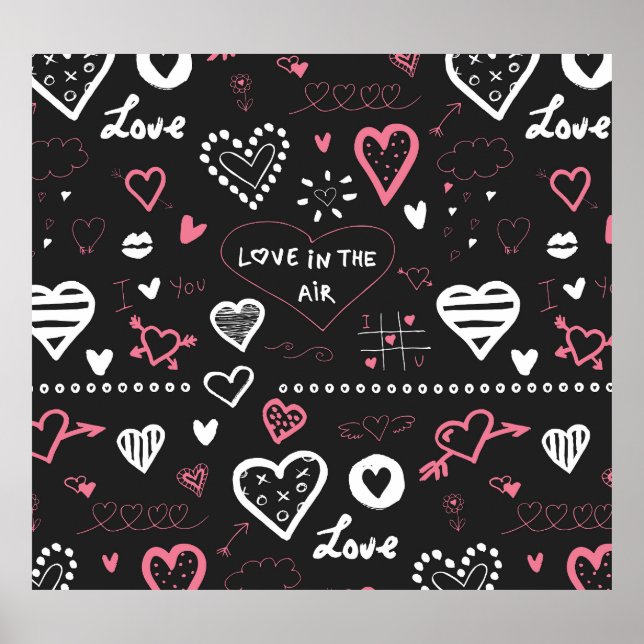 Affiche Valentine Doodle Heart Vintage (Devant)