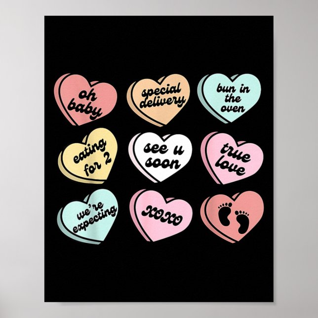 Affiche Valentine Hearts Candy Pregnancy Announcement Baby (Devant)