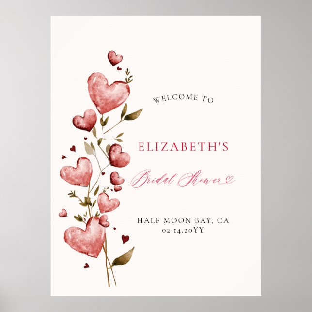 Affiche Valentine Hearts Vine Whimsy Bridal Shower Welcome (Devant)