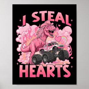 Affiche Valentine je vole des coeurs Trex Dino Drôle Monst