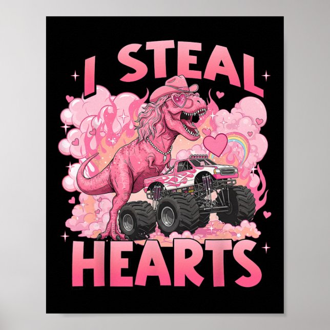 Affiche Valentine je vole des coeurs Trex Dino Drôle Monst (Devant)