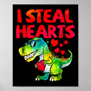 Affiche Valentine je vole des coeurs Trex Dino Enfant en b