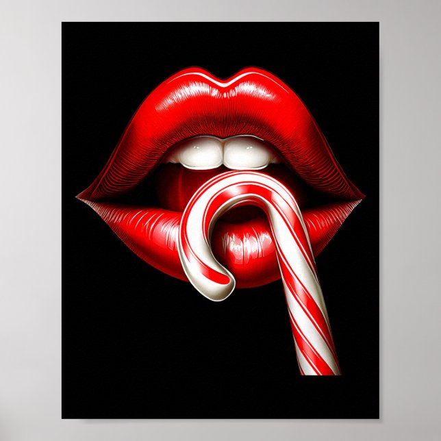 Affiche Valentine Lips Kisses Valentines Funny Candy Cane  (Devant)