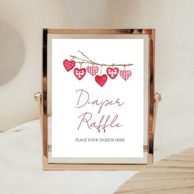 Affiche Valentine Little Chéri Déchets (Pink and Red Sweetheart Baby Shower Diaper Raffle Sign)