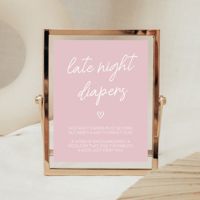 Affiche Valentine Minimaliste Coeur Late Night Diapés (Pink A Little Sweetheart Baby Shower Late Night Diapers Sign)