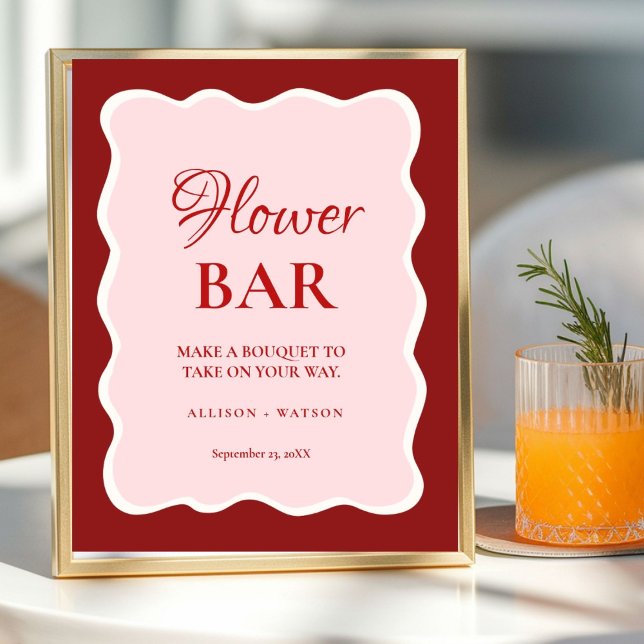 Affiche Valentine Pink Heart bridal shower flower bar Sign (Créateur téléchargé)