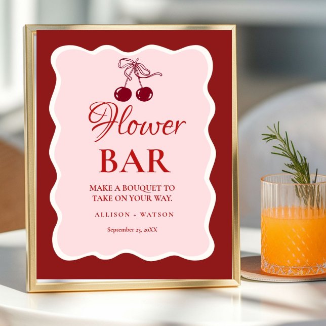 Affiche Valentine Pink Heart bridal shower flower bar Sign (Créateur téléchargé)