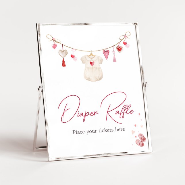 Affiche Valentine Sweetheart Diaper Raffle (A Little Sweetheart Valentine Baby Shower Diaper Raffle Sign)