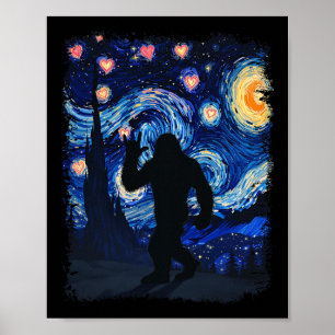 Affiche Valentine Van Gogh Nuit étoilée Bigfoot Sasquatch