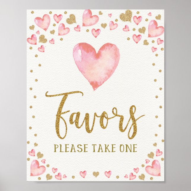 Affiche Valentines Anniversaire Faveurs Pink Gold Hearts D (Devant)
