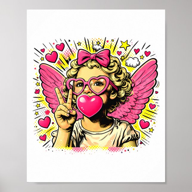 Affiche Valentines Cute Cupid Heart Angel Love Holiday Com (Devant)