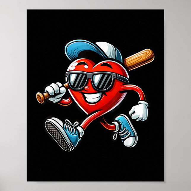 Affiche Valentines Day Baseball Garçons Enfants Amusants (Devant)