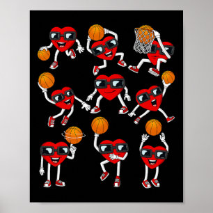 Affiche Valentines Day Basketball Heart Dunking Dribbling