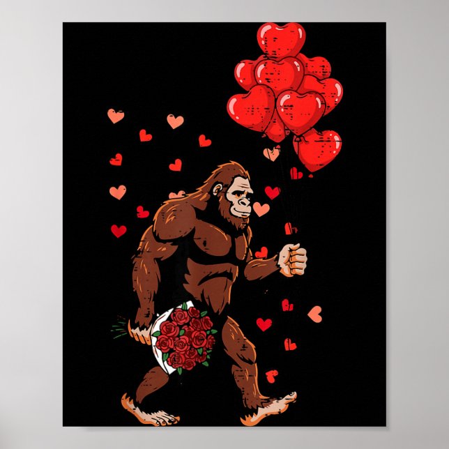 Affiche Valentines Day Bigfoot Balloons Sasquatch Men Boys (Devant)