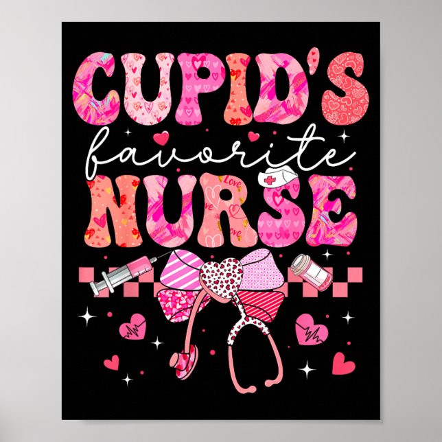 Affiche Valentines Day Cud’s Favorite Nurse Heart Girl Wom (Devant)
