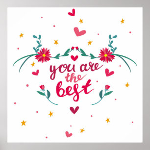 Affiche Valentine's day greeting card with hearts,  flower