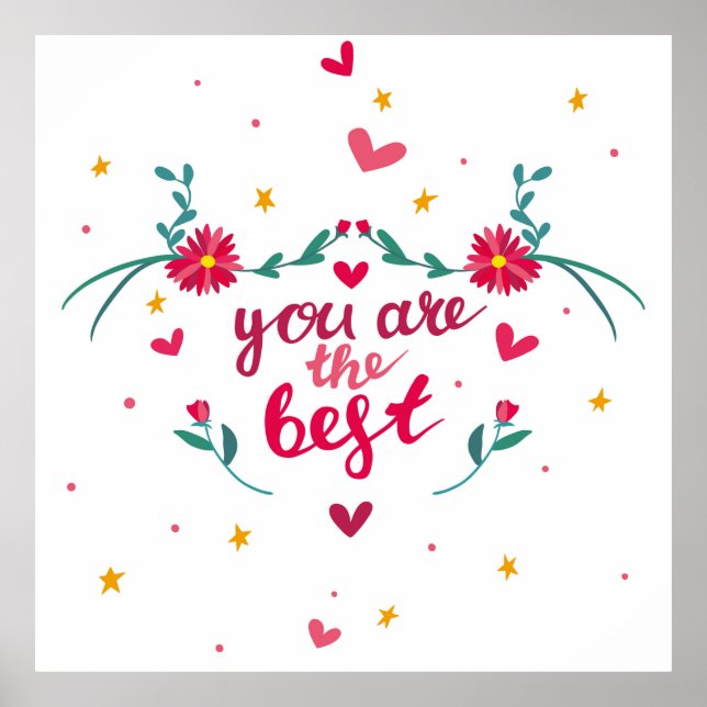 Affiche Valentine's day greeting card with hearts,  flower (Devant)