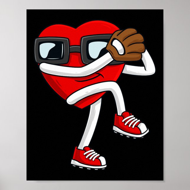 Affiche Valentines Day Heart Baseball Pitcher Fun Boys Gir (Devant)