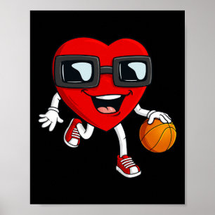 Affiche Valentines Day Heart Dribbling Basketball Boys Gir