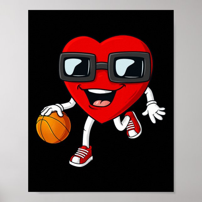 Affiche Valentines Day Heart Dribbling Basketball Boys Gir (Devant)