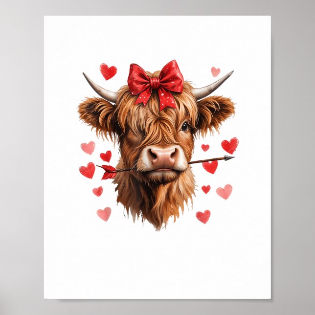 Affiche Valentines Day Highland Coeurs amusants Vallée (Devant)
