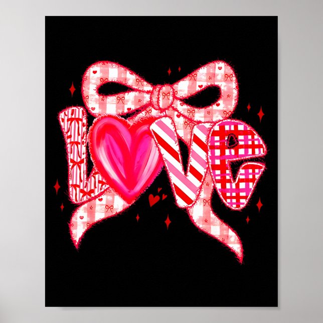 Affiche Valentines Day Love Funny Coquette Bow Checkered N (Devant)