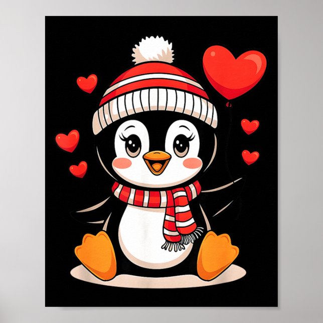 Affiche Valentine's Day Penguin Heart Balloon Cute  (Devant)