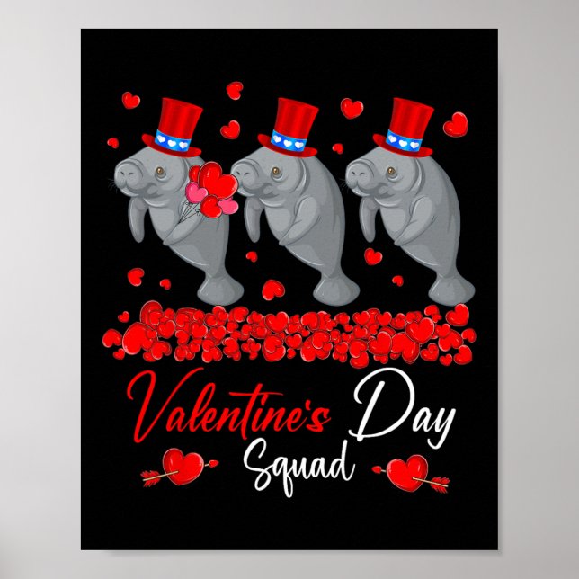 Affiche Valentine's Day Squad Three Cute Manatees Zoo Anim (Devant)