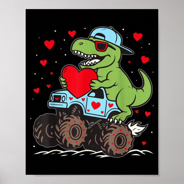 Affiche Valentines Day T Rex Riding Monster Truck Funny To (Devant)
