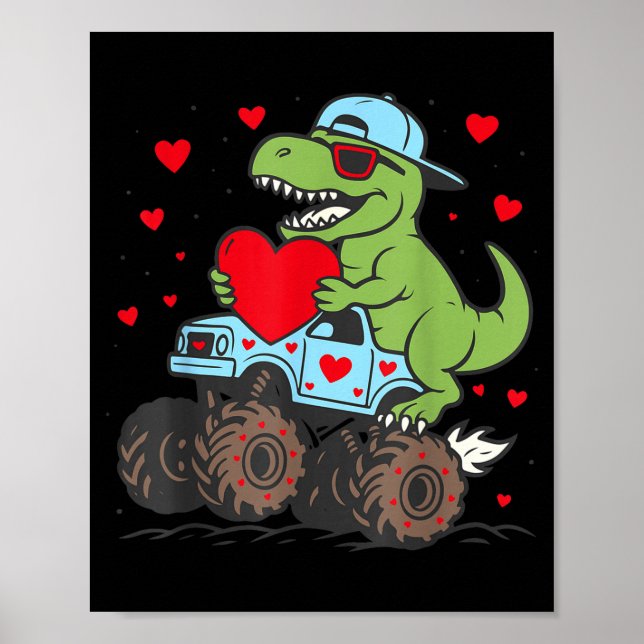 Affiche Valentines Day T Rex Riding Monster Truck Funny To (Devant)