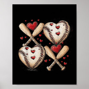 Affiche Valentines de baseball Retro Jour Xoxo Funny Kids