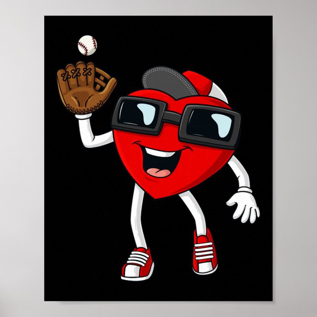 Affiche Valentines Jour Coeur Attraper Un Baseball Fun Boy (Devant)