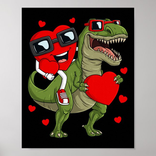 Affiche Valentines Jour Coeur équitation Dinosaur T Rex Fu (Devant)