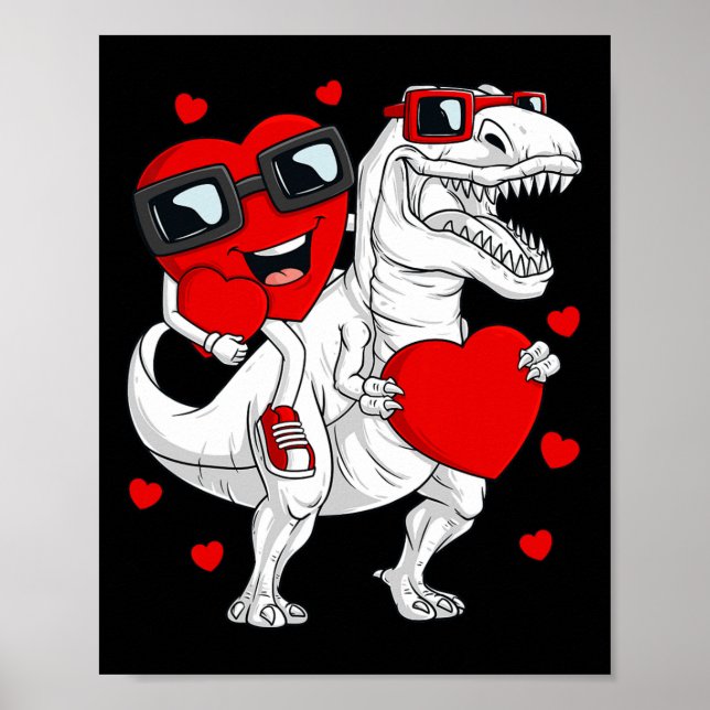 Affiche Valentines Jour Coeur équitation Dinosaur T Rex Fu (Devant)