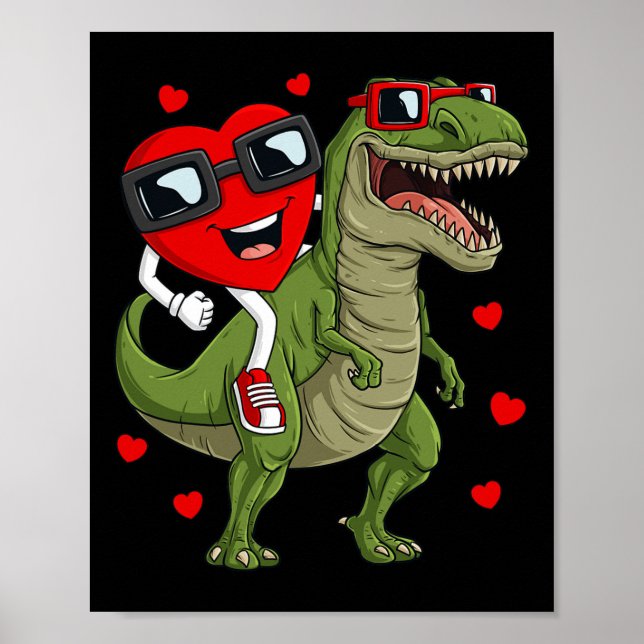 Affiche Valentines Jour Coeur équitation Dinosaur T Rex Fu (Devant)