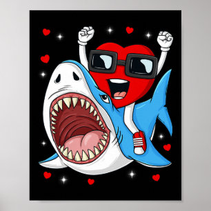 Affiche Valentines Jour Coeur équitation Requin amusant En