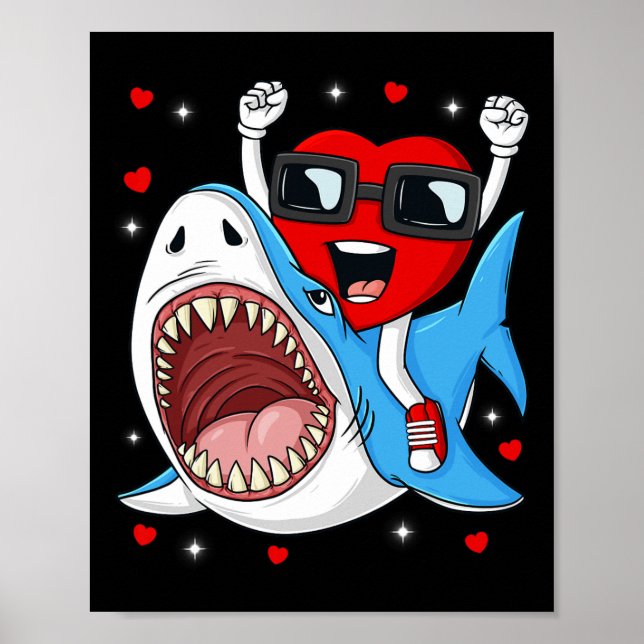 Affiche Valentines Jour Coeur équitation Requin amusant En (Devant)