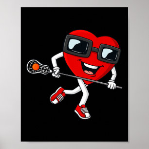 Affiche Valentines Jour Coeur Tenir Lacrosse Stick Garçons