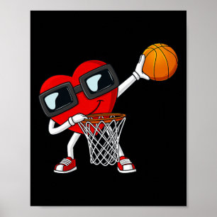 Affiche Valentines Jour Dabbing Coeur Tenant Un Basket-Bal