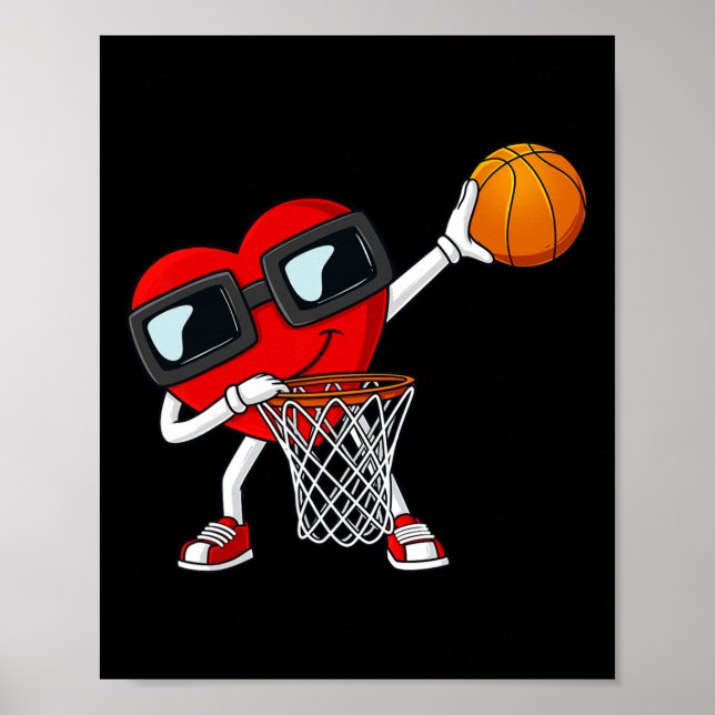 Affiche Valentines Jour Dabbing Coeur Tenant Un Basket-Bal (Devant)