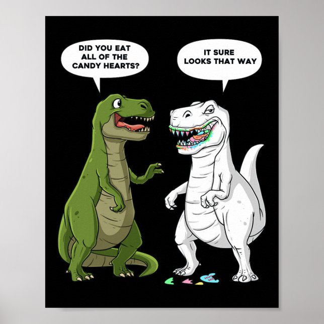 Affiche Valentines Jour Dinosaure T Rex Coeurs Amusants Fi (Devant)