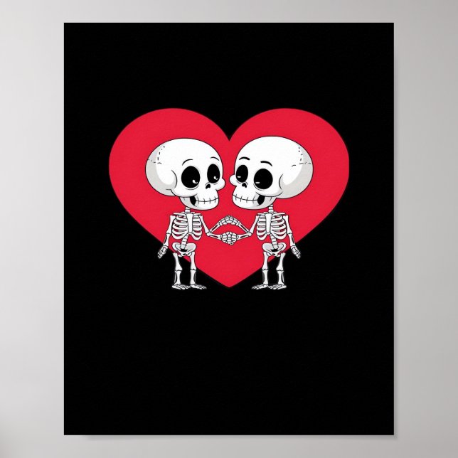 Affiche Valentines Jour Drôle Skeleton Coeur main (Devant)
