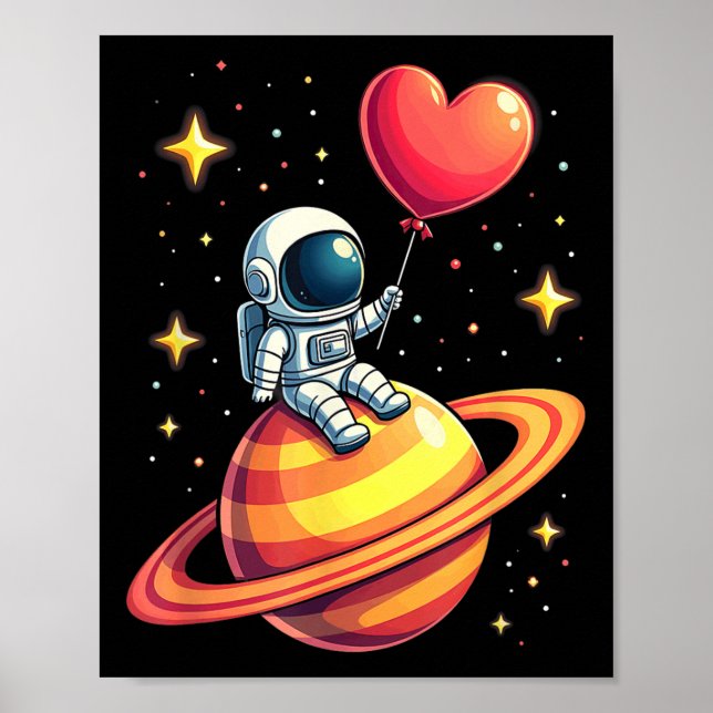 Affiche Valentines Jour Espace Astronaut Coeur ballon (Devant)