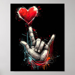 Affiche Valentines Jour Je T'Aime Main Signer Al Coeur Fem