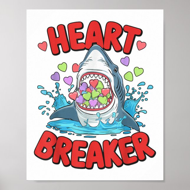 Affiche Valentines Jour Requin Crise-Coeur Drôle Garçons E (Devant)