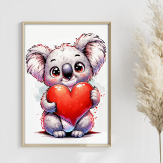 Affiche Valentines Koala Cute Koala Heart personnalisable