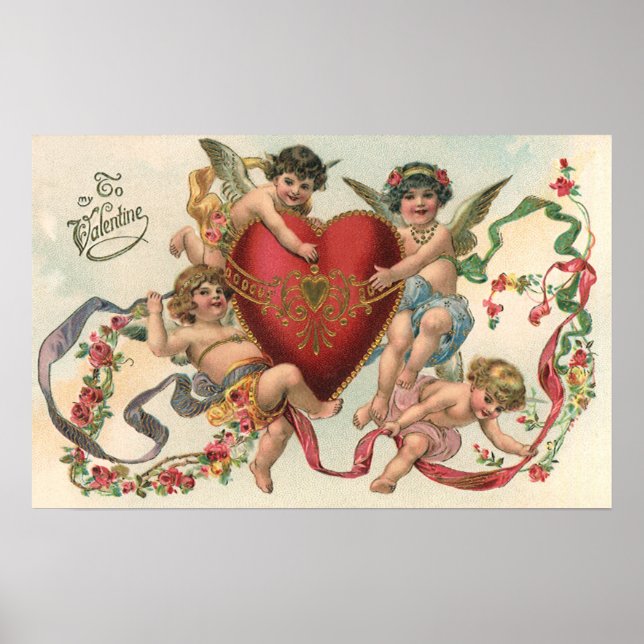 Affiche Valentines victoriennes vintages, Cherubs Angels C (Devant)