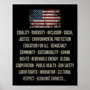 Affiche Valeurs des démocrates Égalité Diversité Éducation